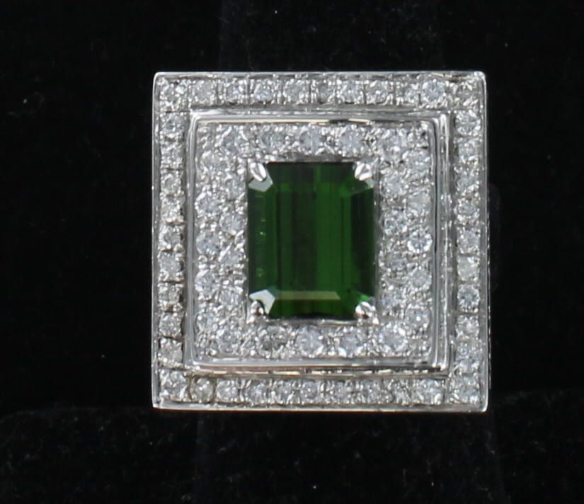 14KTW GREEN TOURMALINE AND DIAMOND RING
