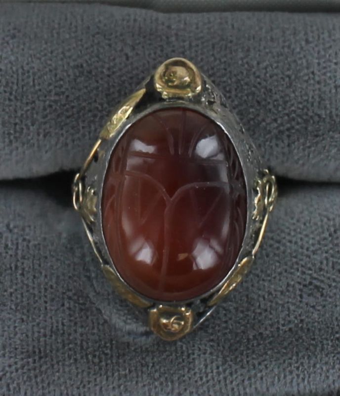 14KT/SILVER CARVED CARNELIAN RING, CA 1930