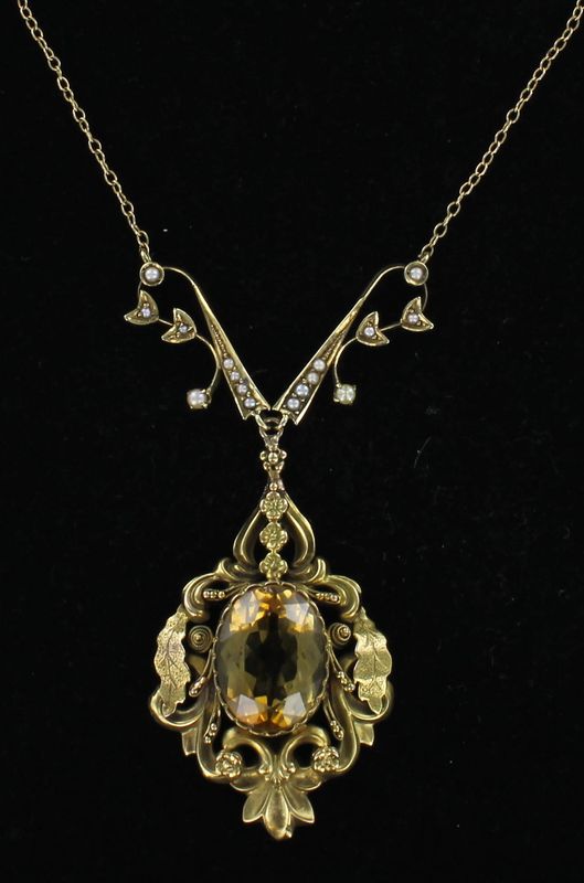 14KTY CITRINE WITH SEED PEARL NECKLACE