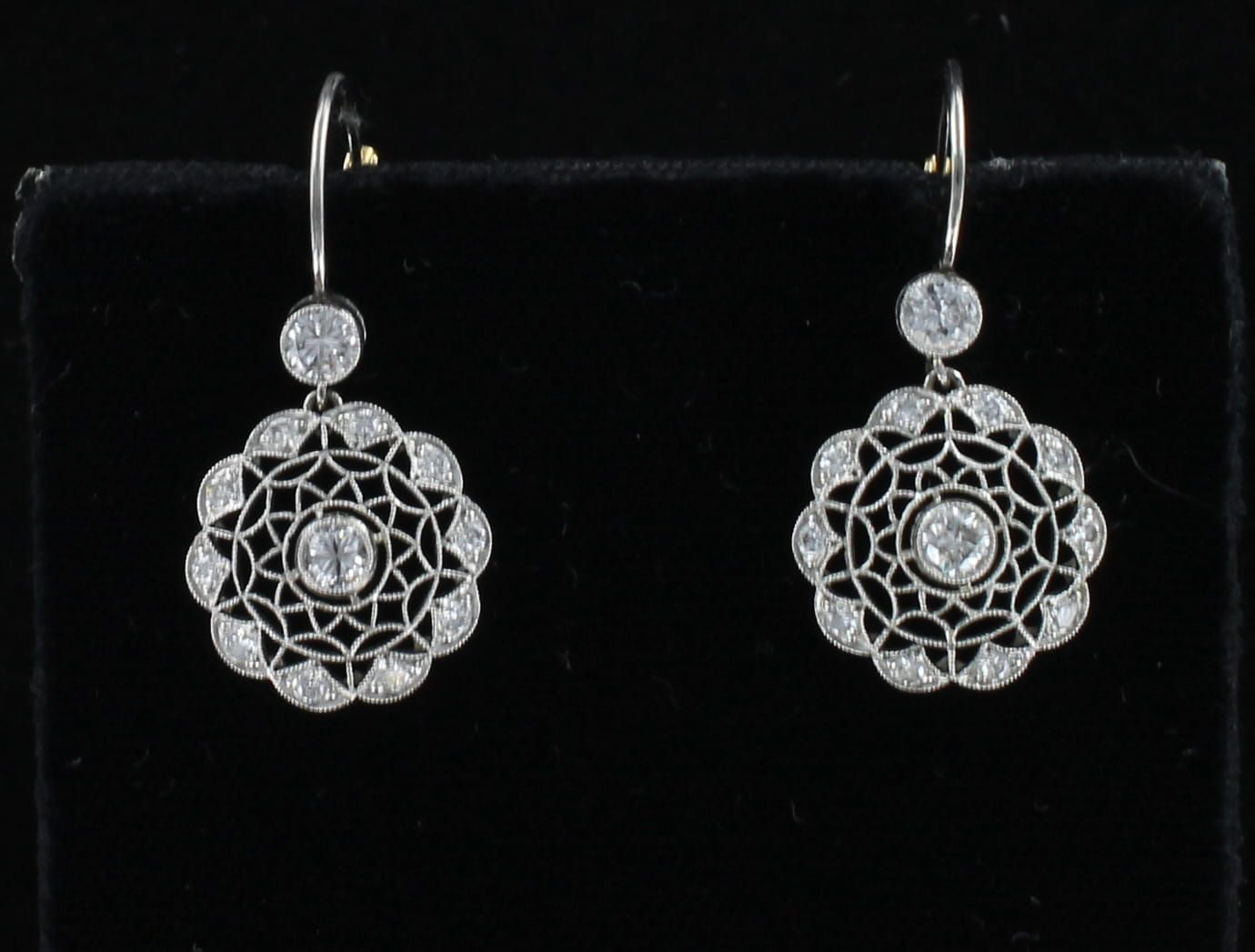 PLATINUM/18KTY FILAGREE WITH DIAMOND EARRINGS, CA 1920