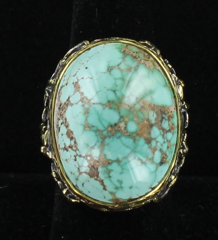 STERLING SILVER AND BRONZE PERSIAN TURQUOISE RING, BORA