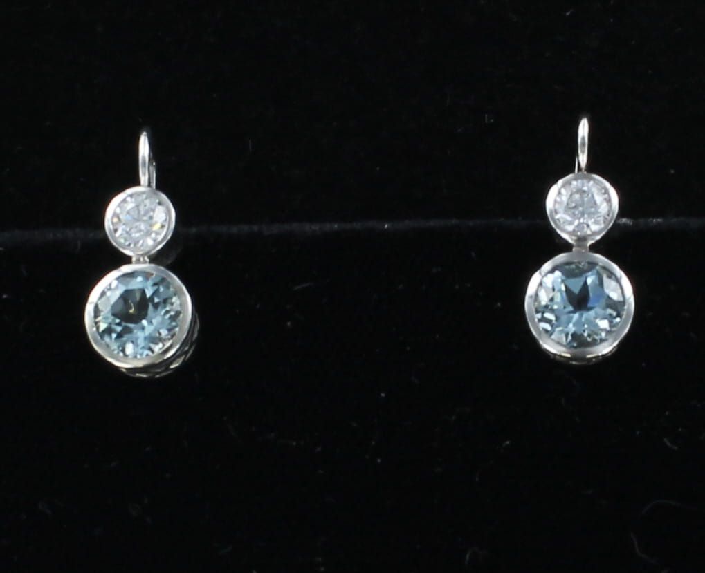 14KT/T AQUAMARINE WITH DIAMOND EARRINGS