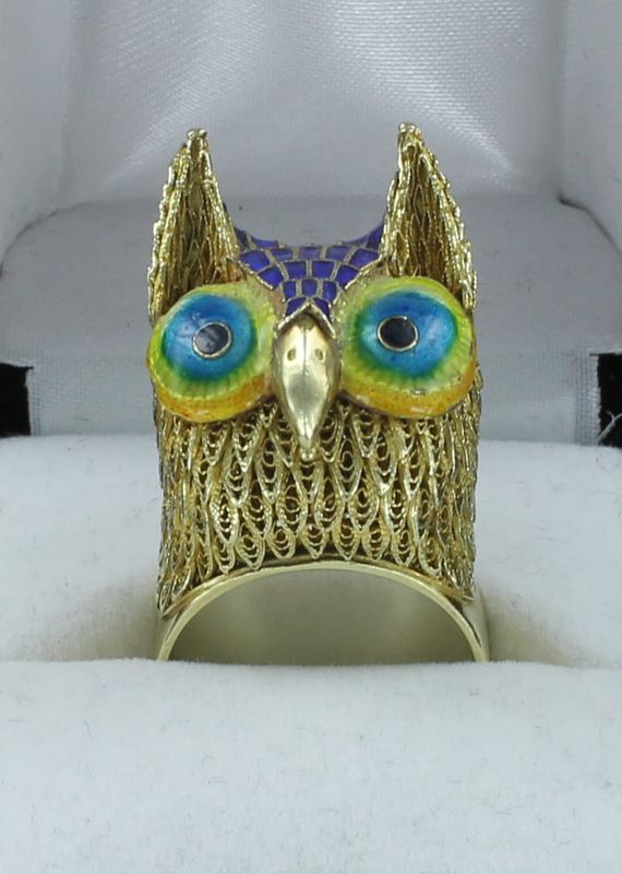 18KTY ENAMEL OWL RING
