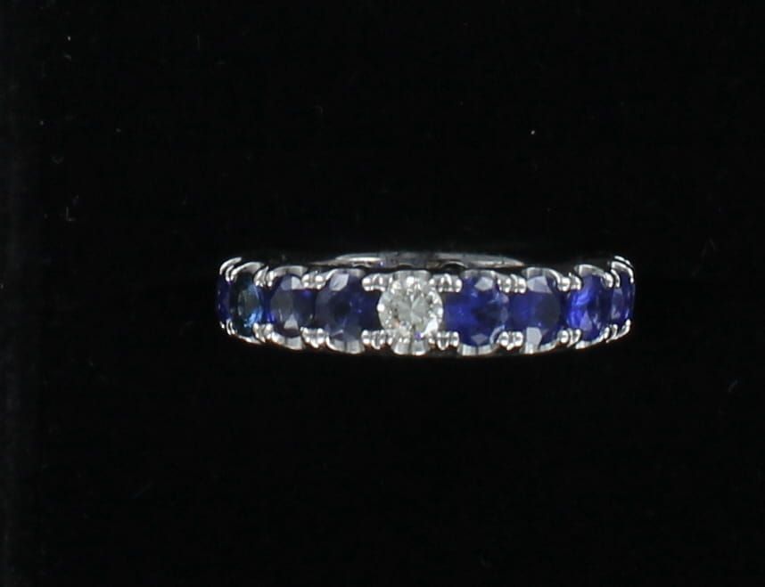 14KTW 3.58 CT TW SAPPHIRE WITH .15 CT TW DIAMOND ETERNITY BAND, SZ 5.5