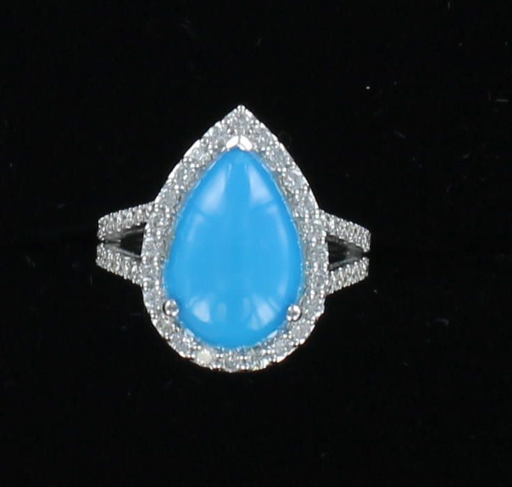 14KTW 3.8 CT SLEEPING BEAUTY TURQUOISE WITH 1.12 CT TW ROUND BRILLIANT DIAMOND RING