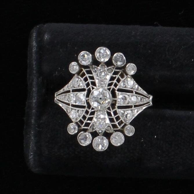 14KT 1.10 CT TW DIAMOND FILAGREE RING CIRCA 1920