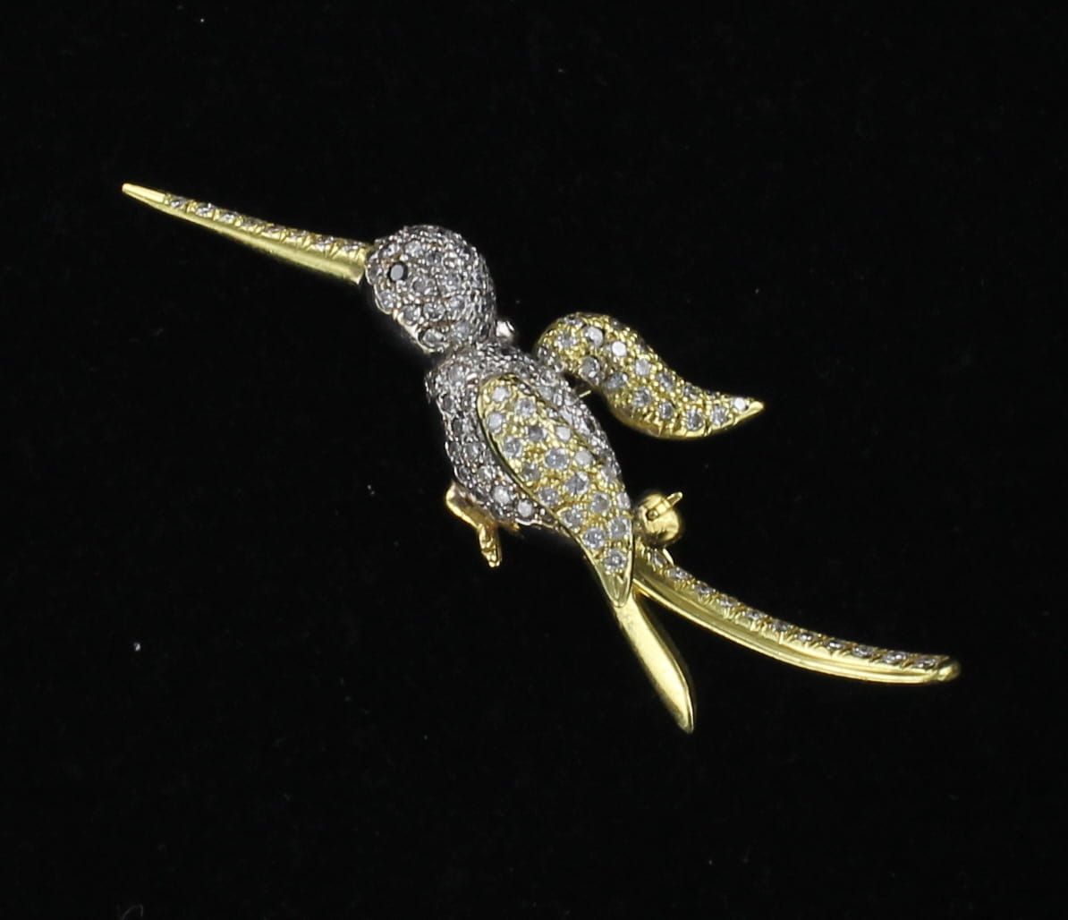 18KT/T 1.0 CT TW DIAMOND HUMMINGBIRD  PIN