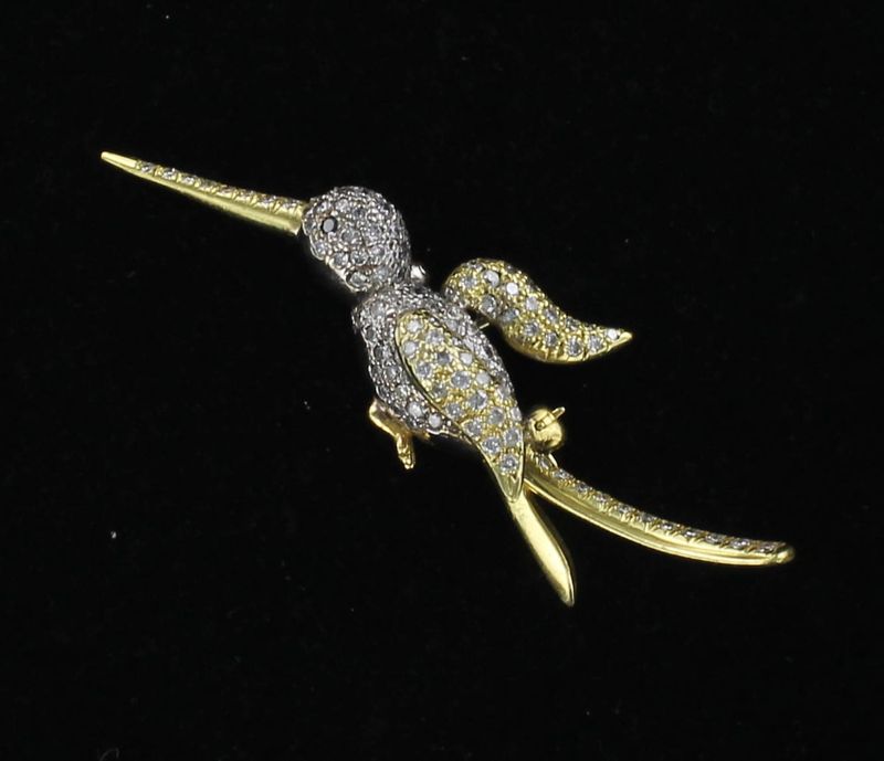 18KT/T 1.0 CT TW DIAMOND HUMMINGBIRD  PIN