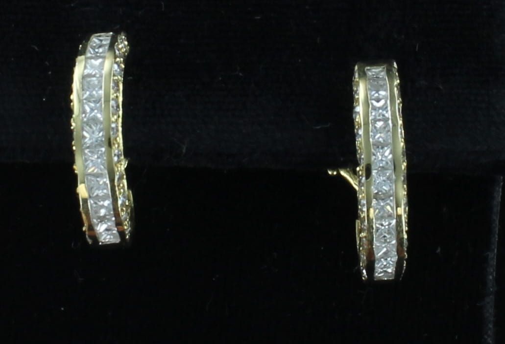 14KTY 2.0 CT TW PRINCESS CUT AND ROUND DIAMOND HOOP EARRINGS