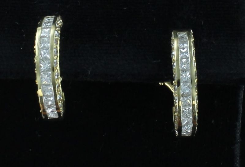 14KTY 2.0 CT TW PRINCESS CUT AND ROUND DIAMOND HOOP EARRINGS