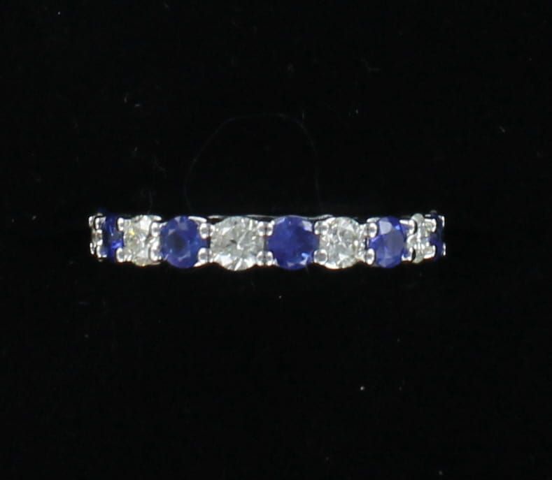 14KTW ROUND BRILLIANT DIAMOND WITH SAPPHIRE ETERNITY BAND, SZ 7