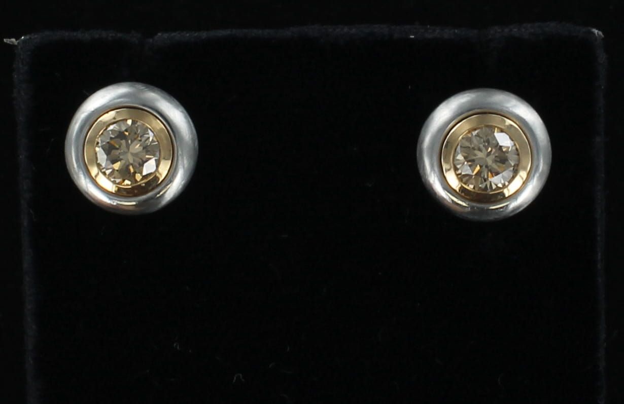 PLATINUM/ROSE GOLD 1.70 CT COGNAC DIAMOND EARRINGS