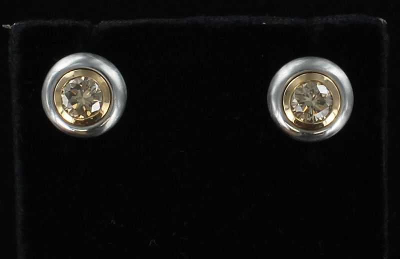 PLATINUM/ROSE GOLD 1.70 CT COGNAC DIAMOND EARRINGS