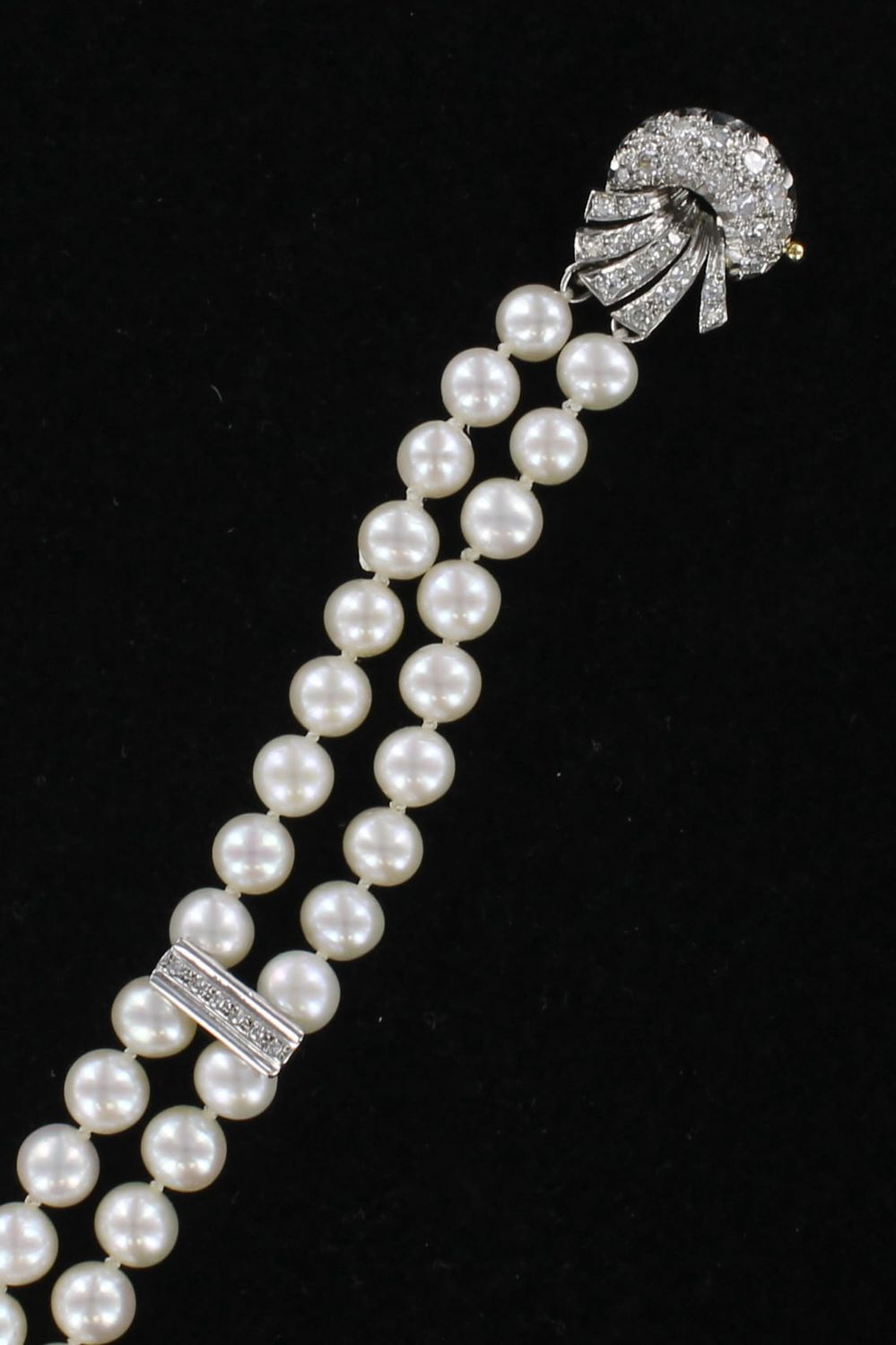 14KTW DOUBLE STRAND 5.0MM PEARL BRACELET WITH DIAMOND CLASP