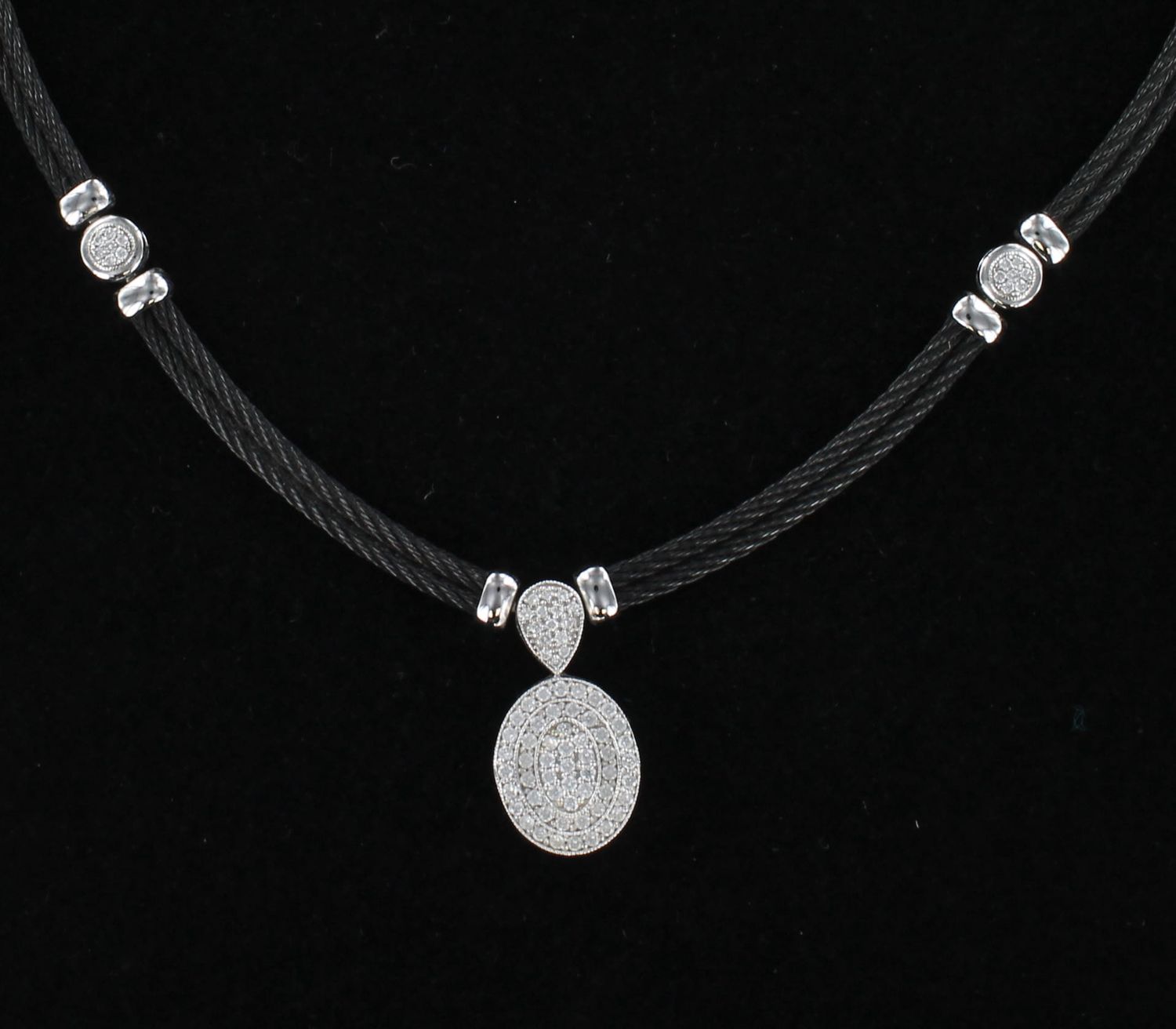 18KTW BLACK STEEL .54 CT TW DIAMOND NECKLACE, CHARRIOL