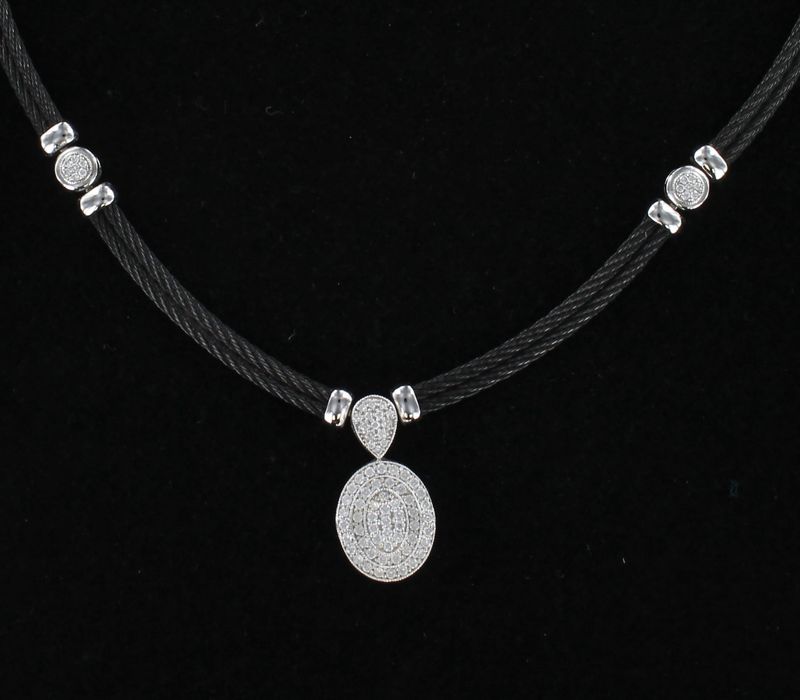 18KTW BLACK STEEL .54 CT TW DIAMOND NECKLACE, CHARRIOL
