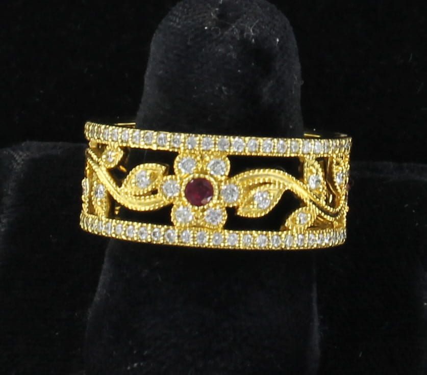 14KTY DIAMOND WITH RUBY BAND, SZ 10