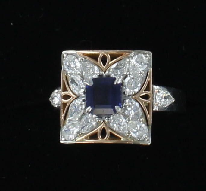 14KTW AND ROSE GOLD SAPPHIRE AND DIAMOND RING