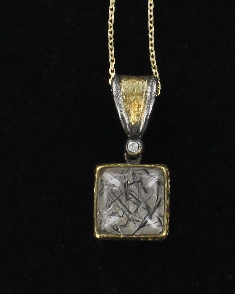 24KT/SILVER BLACK TOURMALINATED QUARTZ PENDANT