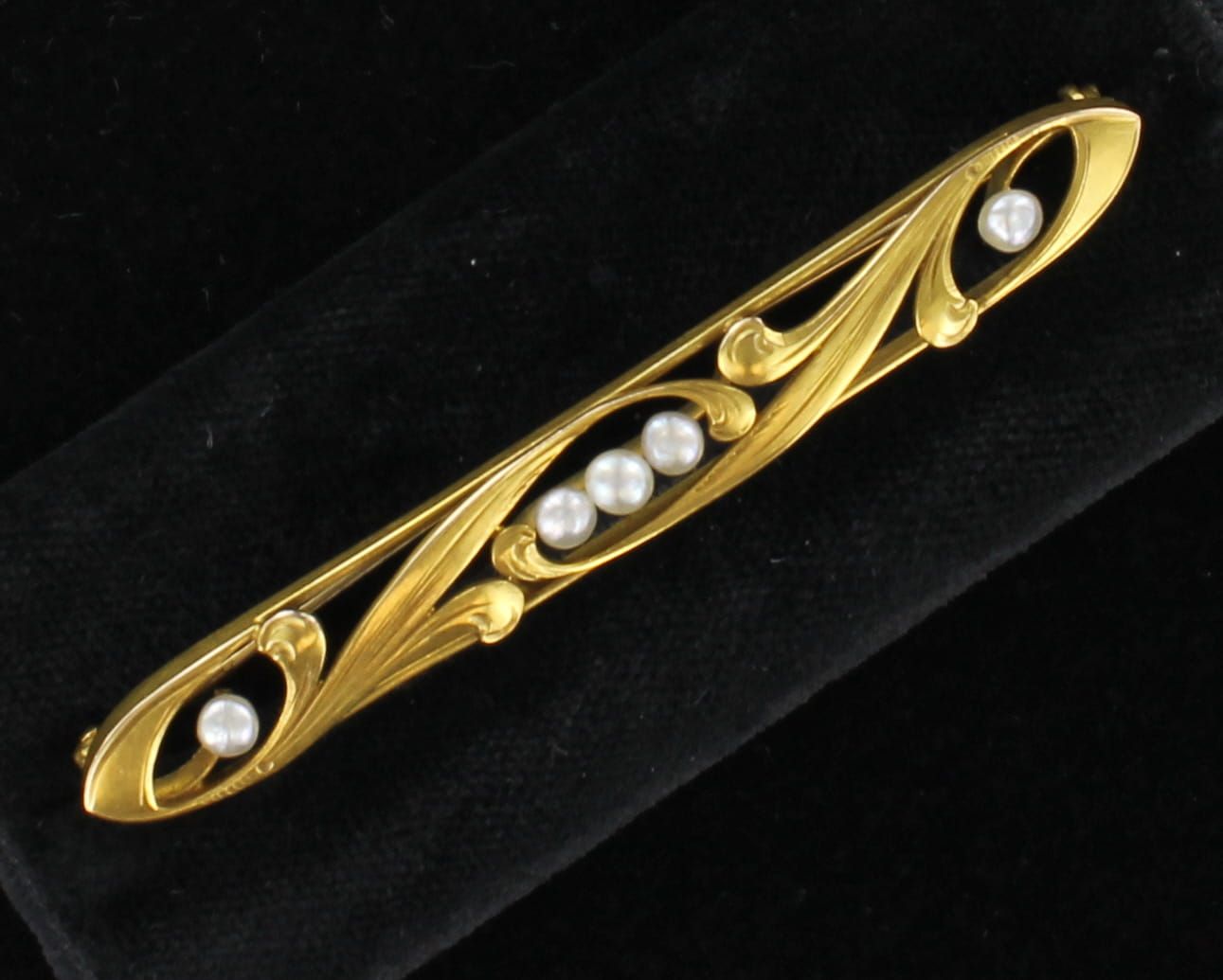 14KTY ART NOUVEAU PEARL PIN, CA 1910