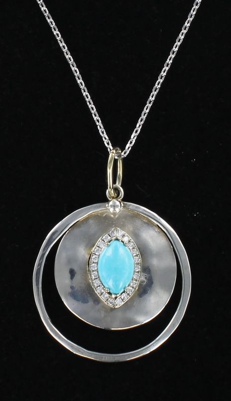 STERLING SILVER TURQUOISE DIAMOND PENDANT