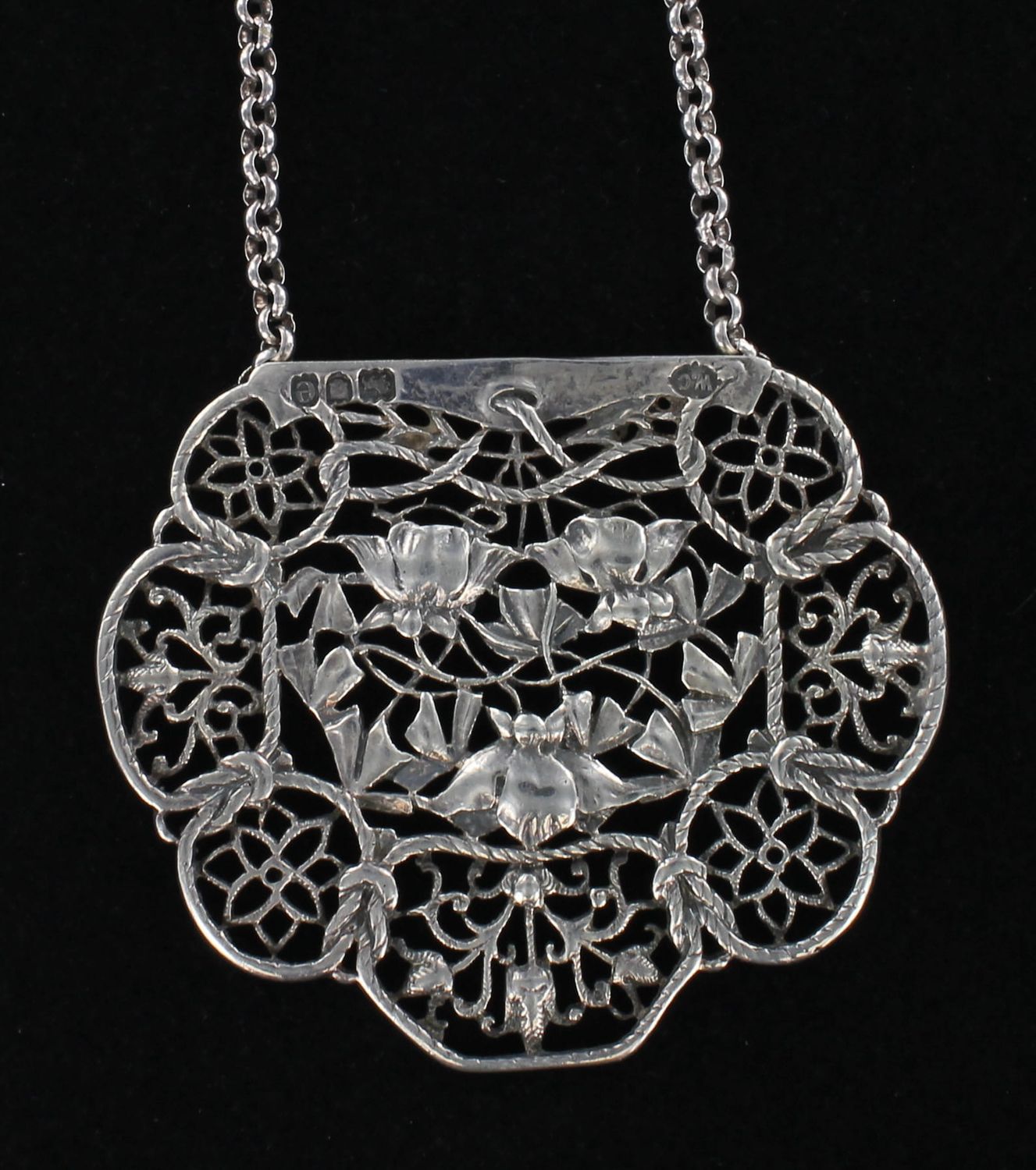 STERLING SILVER NURSES BELT BUCKLE NECKLACE, CA 1900