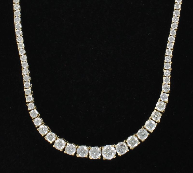 14KTY 16.21 CT TW ROUND BRILLIANT  GRADUATED DIAMOND NECKLACE,