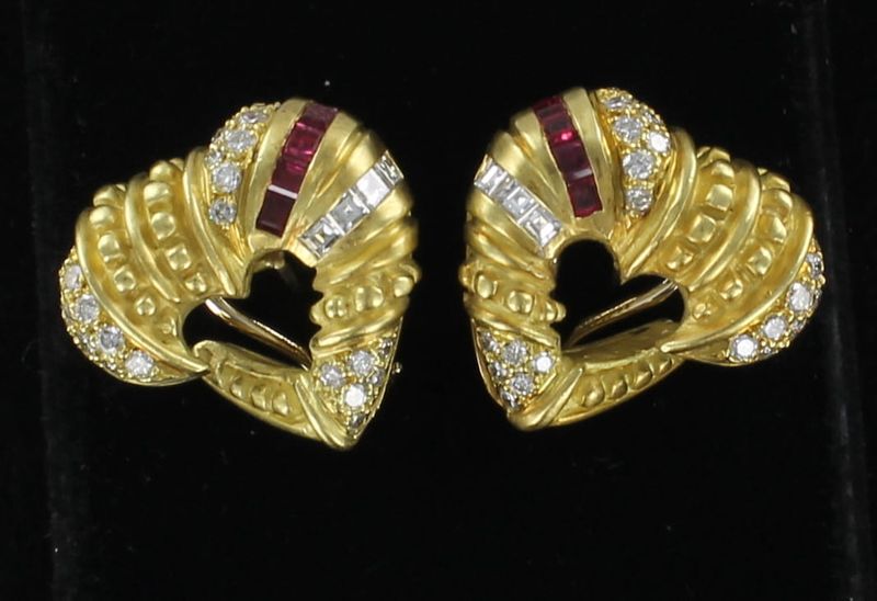 18KTY RUBY AND DIAMOND HEART EARRINGS
