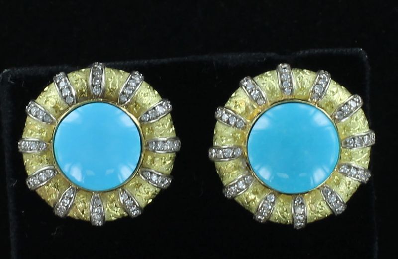 18KTY TURQUOISE AND DIAMOND EARRINGS