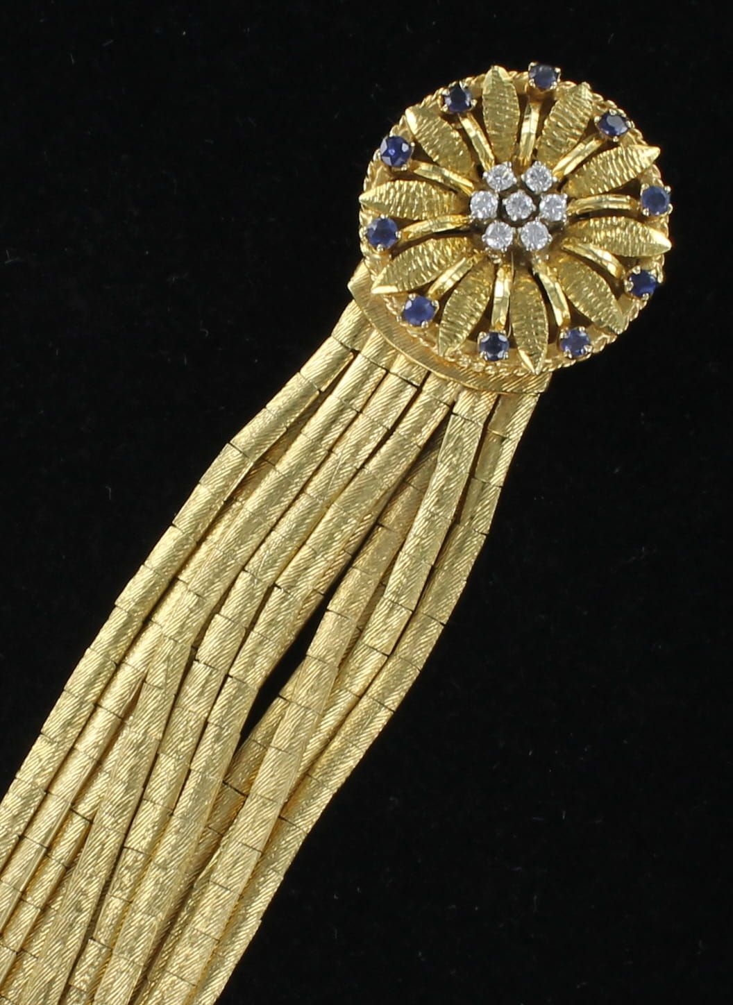 18KTY 12 STRAND BRACELET WITH SAPPHIRE AND DIAMOND CLASP