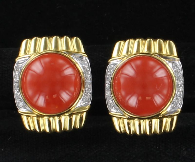 18KTY CORAL WITH DIAMOND EARRINGS
