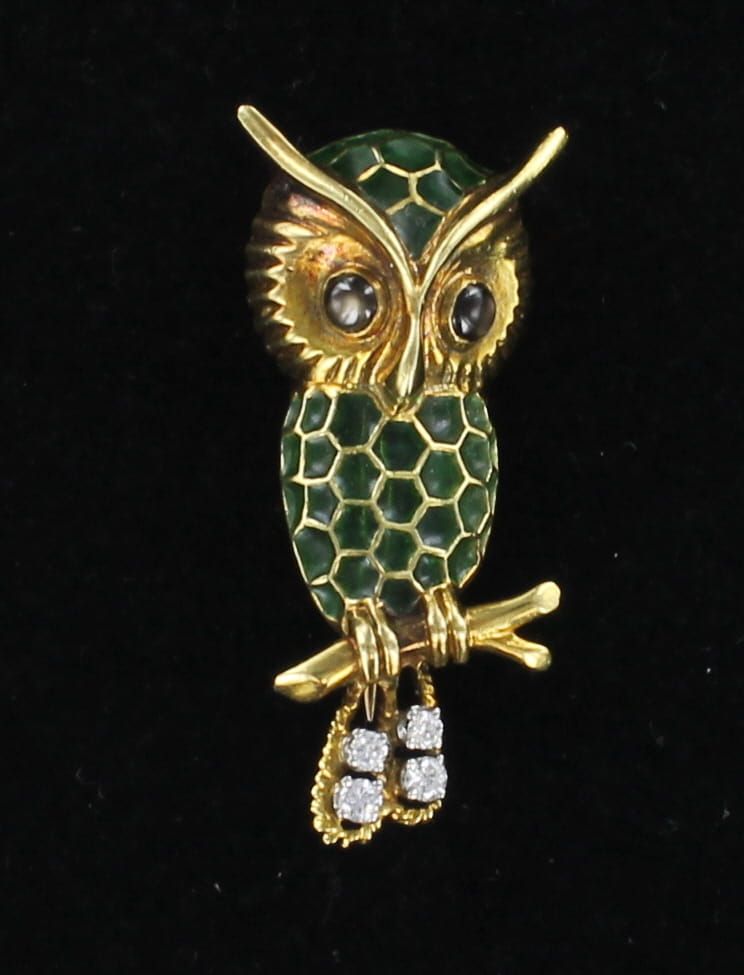 18KTY ENAMEL OWL PIN