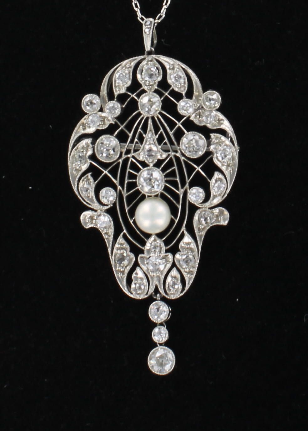 PLATINUM DIAMOND PEARL PENDANT CA 1920