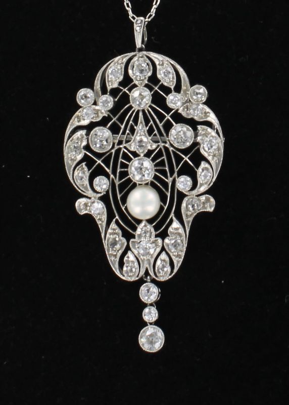 PLATINUM DIAMOND PEARL PENDANT CA 1920