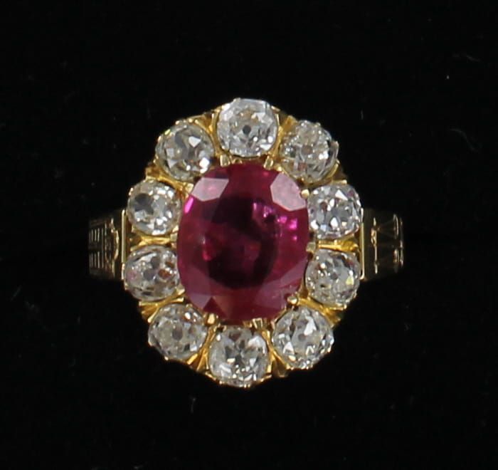 18KTY RUBY AND DIAMOND RING, CA 1900