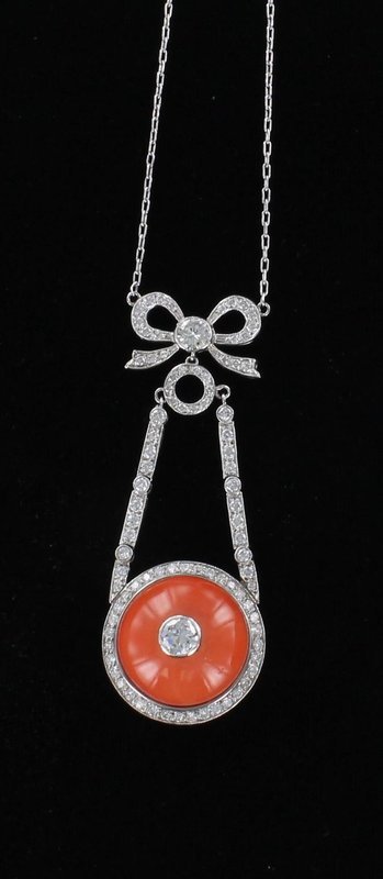 PLATINUM 3.0 CT TW DIAMOND AND CORAL NECKLACE PLATINUM 3.0 CT TW DIAMOND AND CORAL NECKLACE