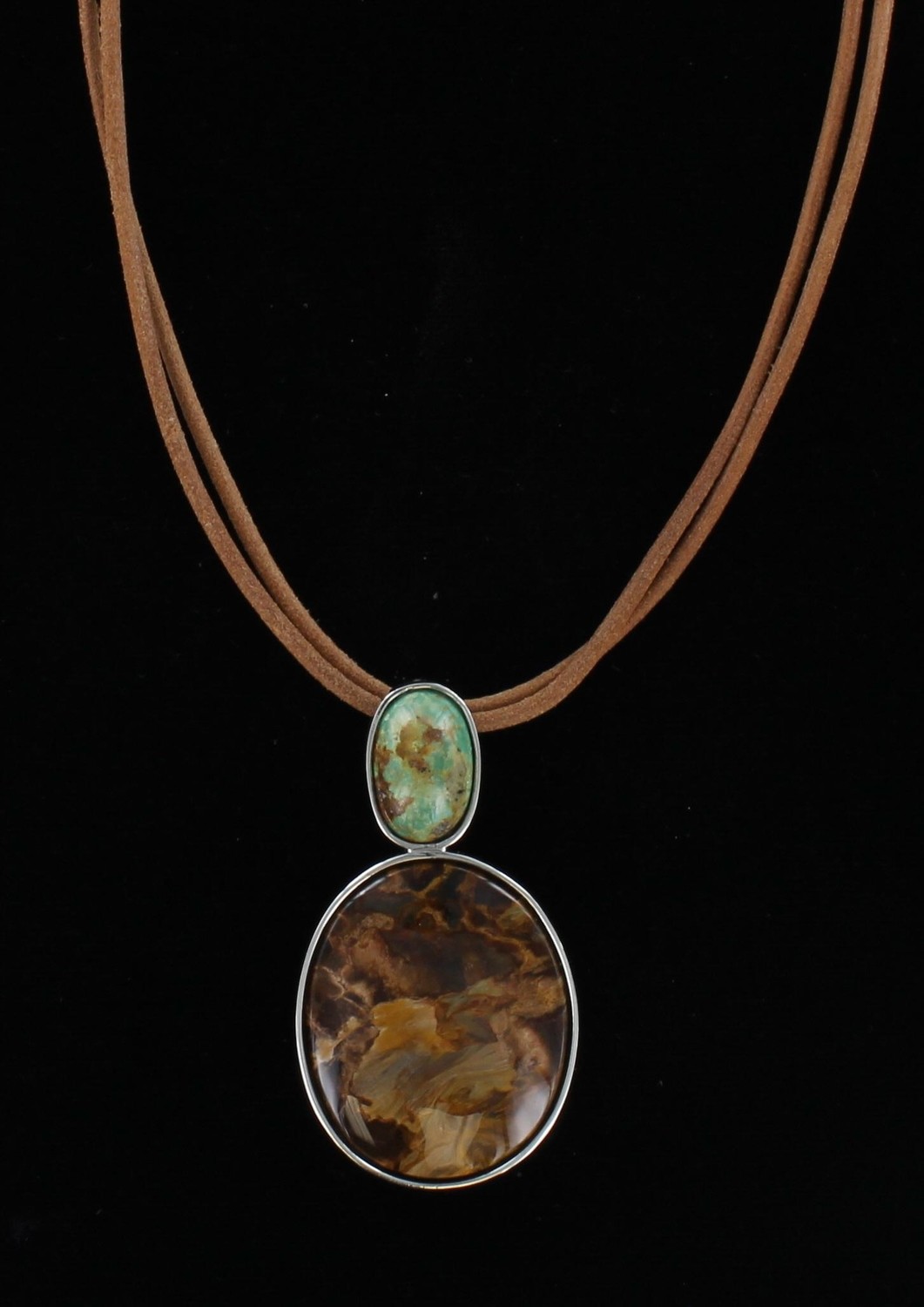 STERLING SILVER TURQUOISE AND BRONZITE NECKLACE