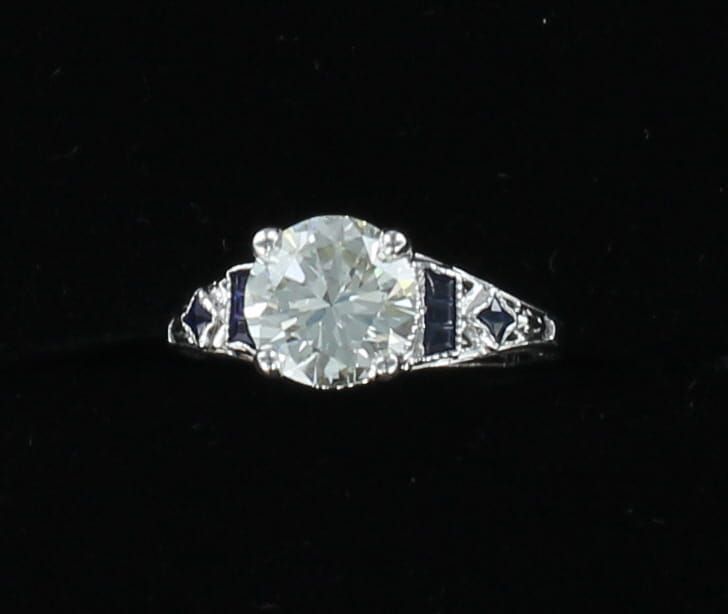 14KTW 2.04 CT ROUND DIAMOND SAPPHIRE ENGAGEMENT RING, CA 1920 14KTW 2.04 CT ROUND DIAMOND SAPPHIRE ENGAGEMENT RING, CA 1920