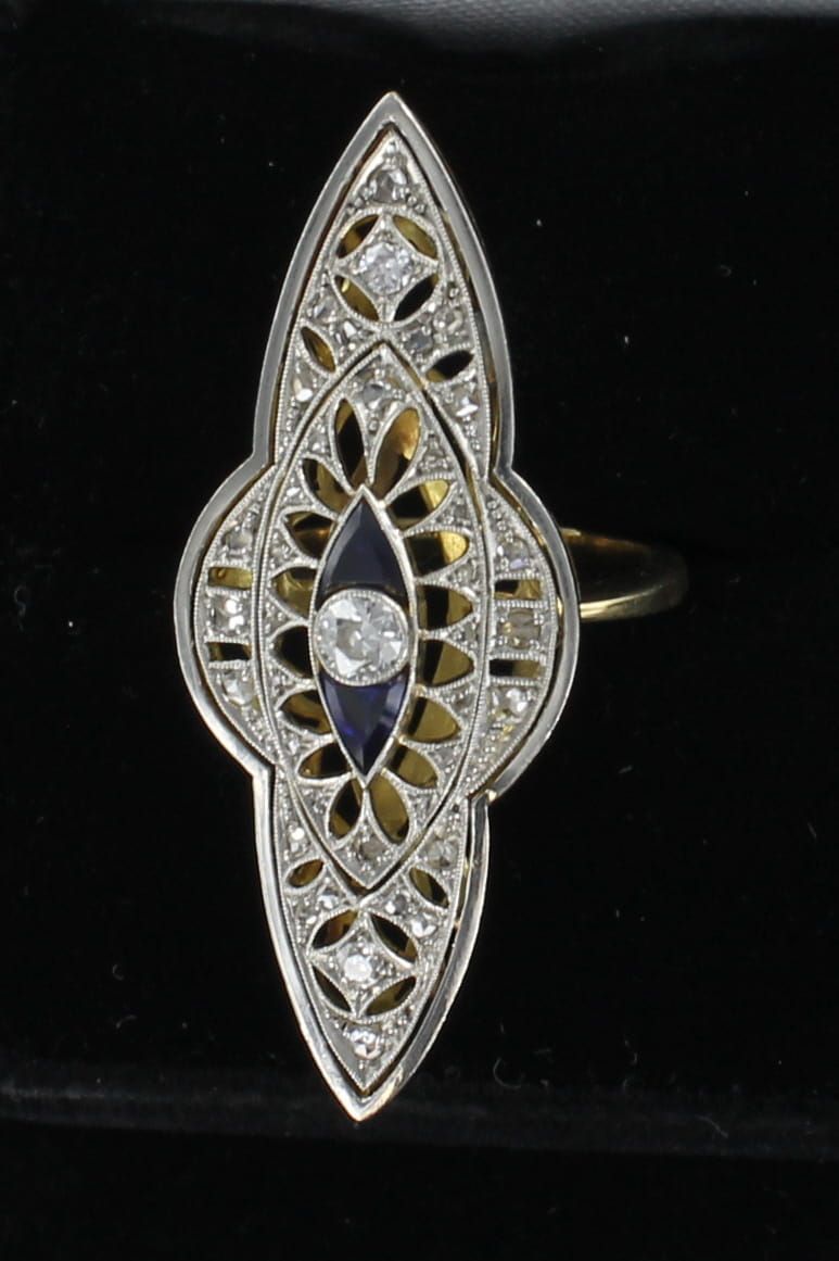 14KT/T DIAMOND FILAGREE WITH SAPPHIRE RING