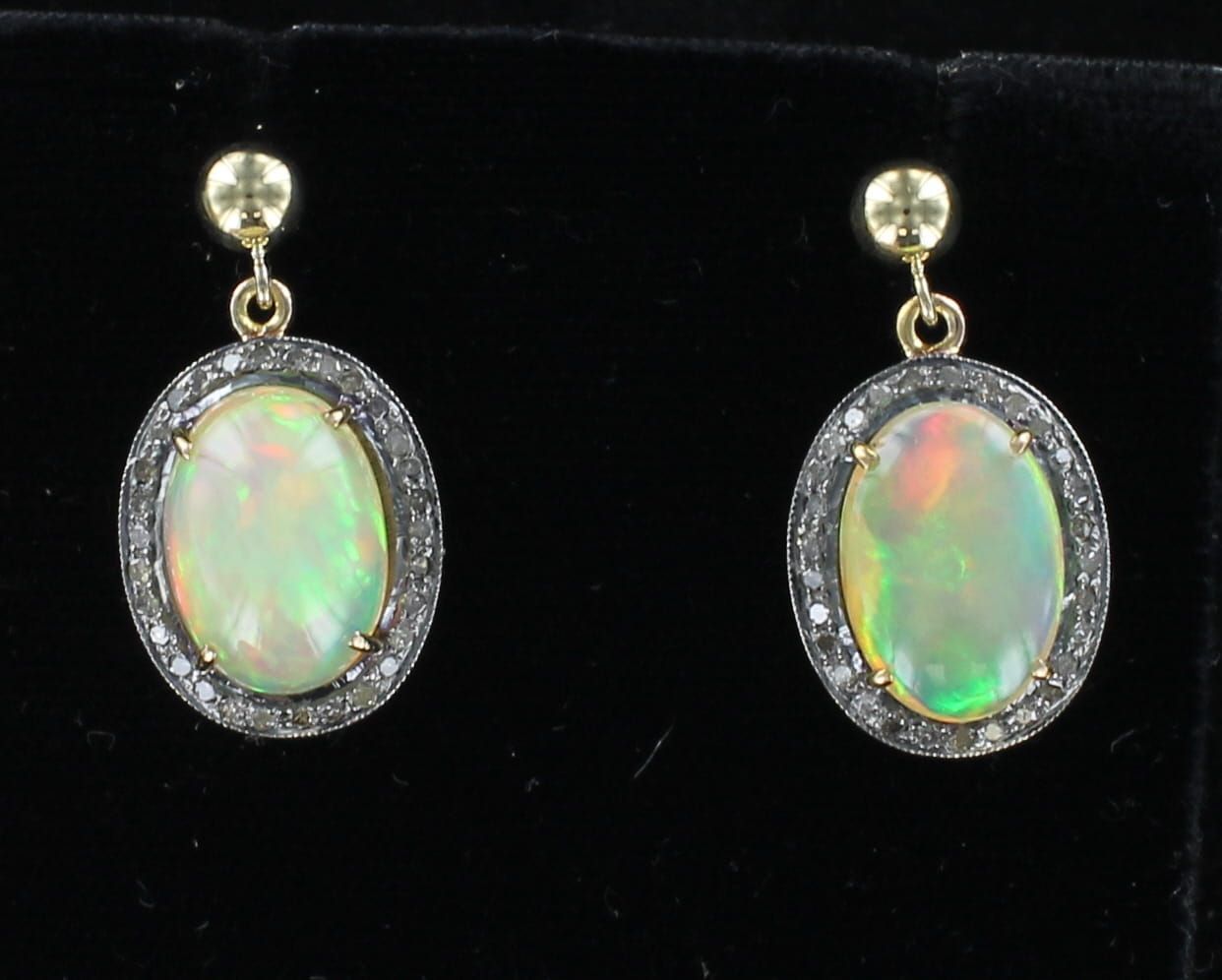 14KT OPAL AND DIAMOND DANGLE EARRINGS