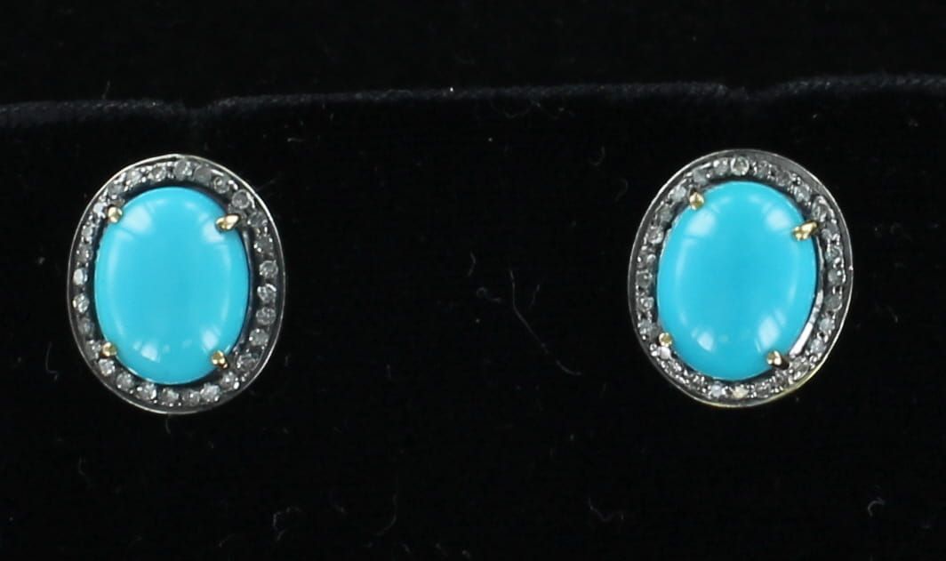 SILVER TURQUOISE WITH ROSE CUT DIAMOND EARRINGS