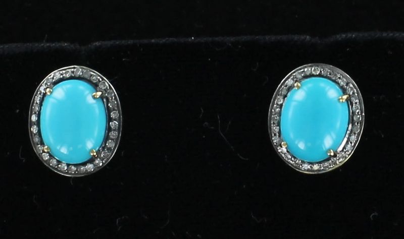 SILVER TURQUOISE WITH ROSE CUT DIAMOND EARRINGS