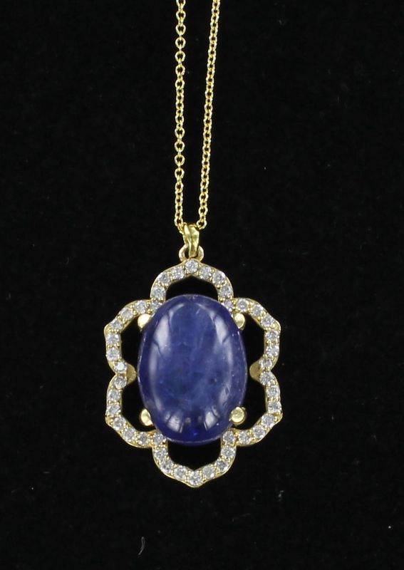 14KTY TANZANITE WITH DIAMOND PENDANT