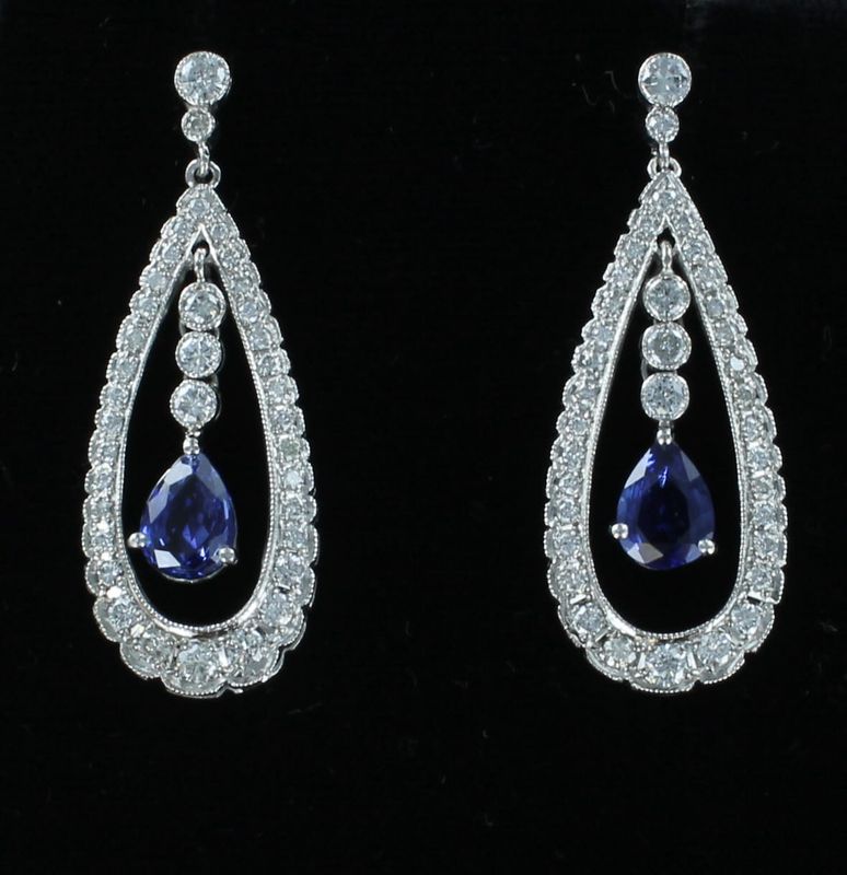 PLATINUM SAPPHIRE AND DIAMOND EARRINGS
