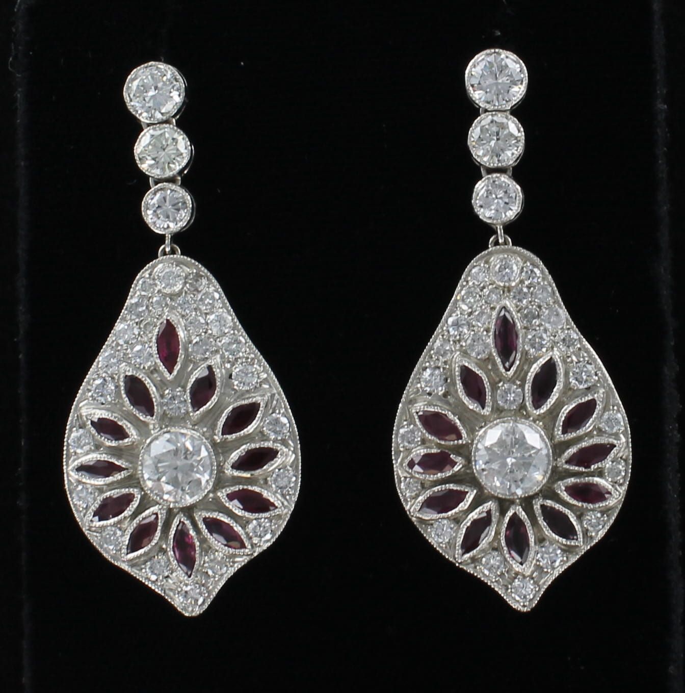 PLATINUM DIAMOND RUBY DANGLE EARRINGS