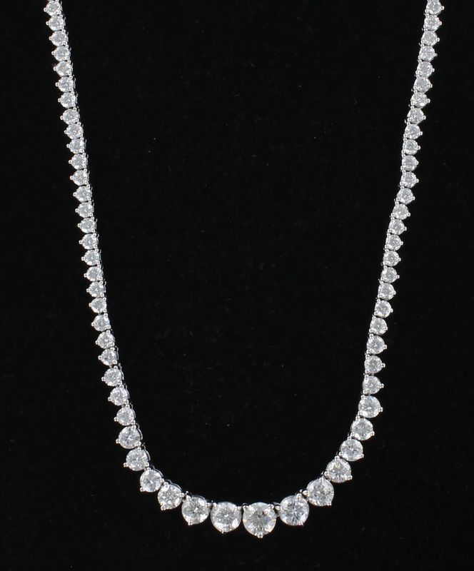 14KTW 12.89 CT TW ROUND BRILLIANT GRADUATED DIAMOND NECKLACE, 17