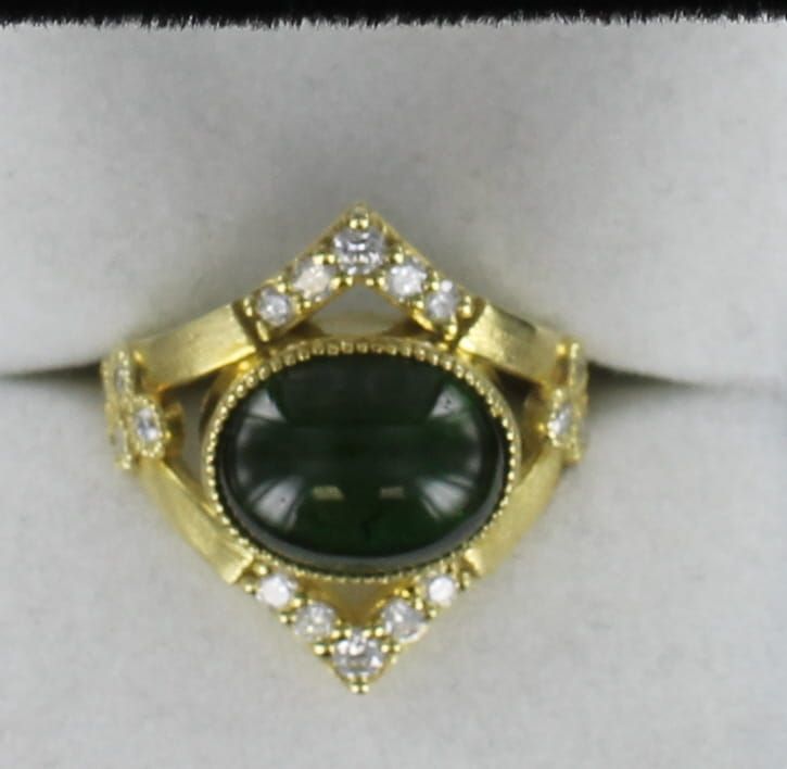 14KTY GREEN TOURMALINE WITH DIAMOND RING