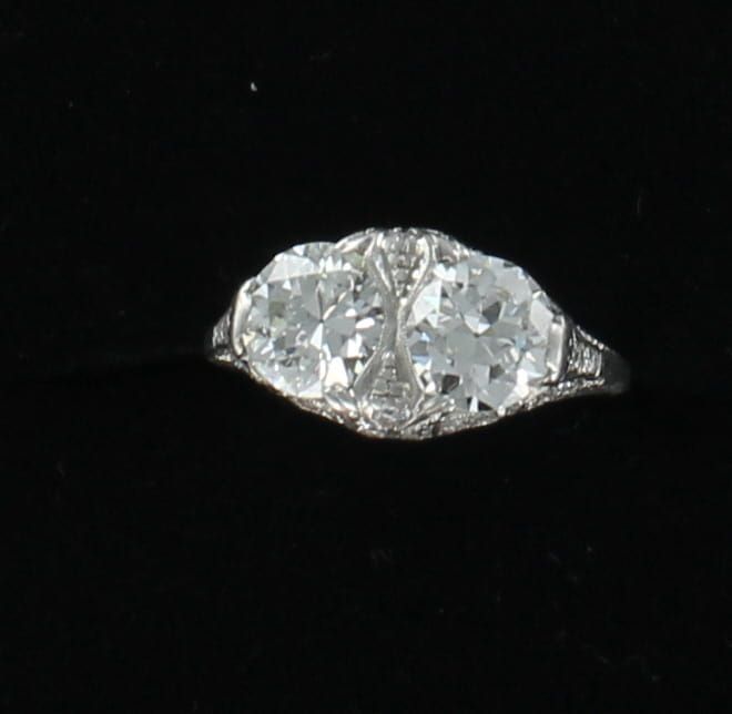 PLATINUM OLD EUROPEAN CUT DIAMOND ENGAGEMENT  RING CIRCA 1910