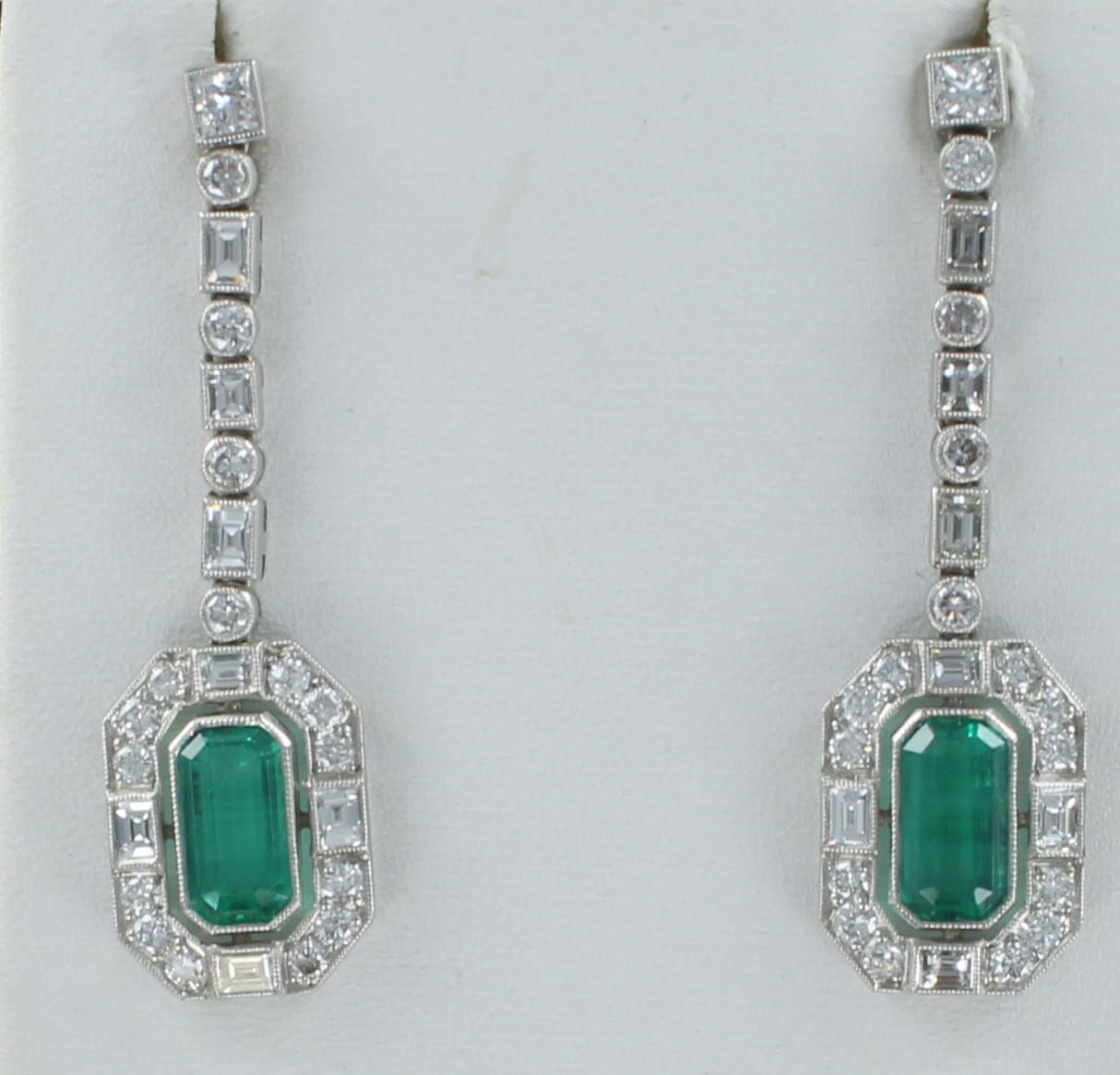 PLATINUM EMERALD DIAMOND EARRINGS