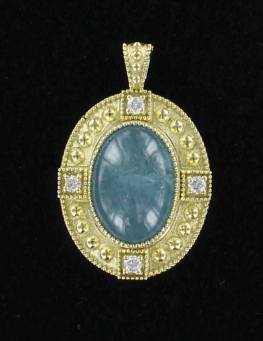 14KTY AQUAMARINE WITH DIAMOND PENDANT